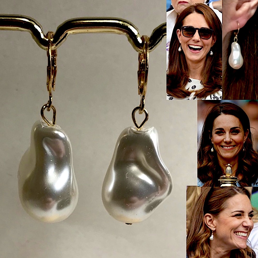 Kate Middleton Gold Hoop with Large Pearl Earrings, Handmade Replicas